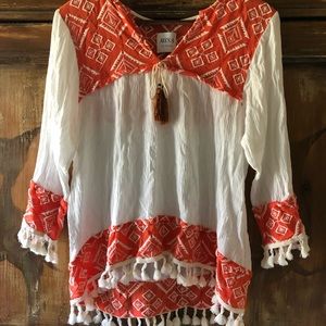 Misa LA Los Angeles Tunic Top Blouse Fringe Tassel